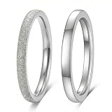 HXNIBATSAR 1mm 3mm Stackable Pinky Ring For Women Stainless Steel Solitaire Design Gold/Silver/Rose Gold/Black Non Tarnish Wedding Band Comfortable Fit Size 3-12 (2mm Silver Matte, 6)