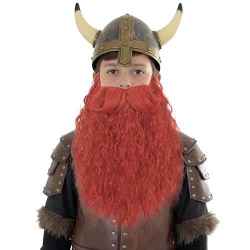 Yan Dream Long Curly Red Wizard Dwarf Fake Beard with Handlebar Mustache Costume Facial Hair for Cosplay Party Halloween