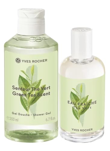 Yves Rocher Green Tea Scent Eau de Parfum and Shower Gel Set of 2 for Women Long Lasting Fragrance -100 ml./3.3.fl oz. and 200 ml./6.7 fl.oz.