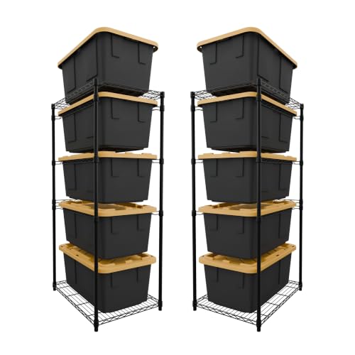 SafeRacks 5-Tier Steel Tote Rack for 27 Gallon Bins - Black 2 Pack