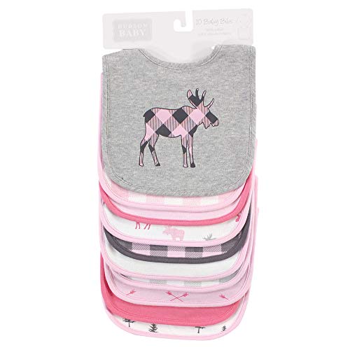 Image of Hudson Baby Unisex Baby Cotton Bibs, Pink Plaid Moose, One Size