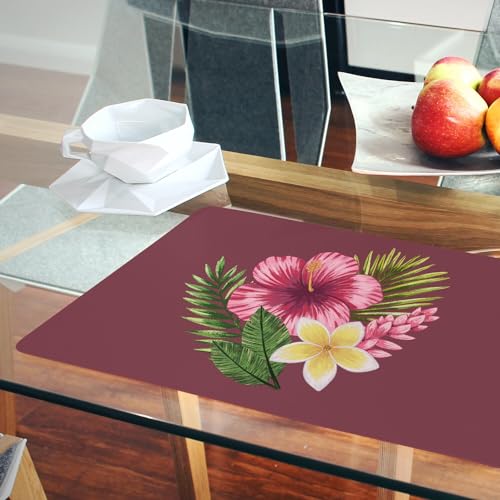 Sets de table rouge tropical anti-glisse et grand format en liège x4