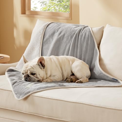 Image of Bedsure Waterproof Dog Blankets for Medium Dogs - Medium Cat Blanket Washable for Couch Protection, Sherpa Fleece Puppy Blanket, Soft Plush Reversible Throw Furniture Protector, 30 inchX40 inch, Light Grey