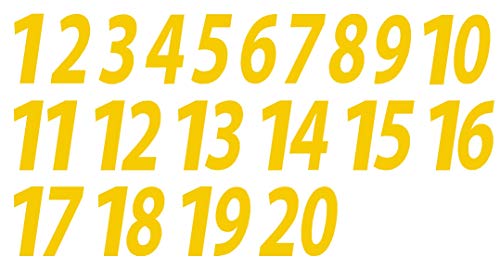 Reflective Yellow Vinyl Numbers Stickers 1-20 (1 of Each Number, 20 Total Numbers) Choose from 1