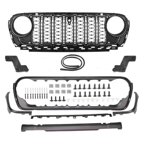 Parrilla Delantera Para Jeep Para Wrangler JL 2018-2024 Para Rejilla Delantera Estilo Gladiador Cubierta Parrilla Radiador Malla Diseño Parrillas Carreras Coche Rejilla Paragolpes(Con el agujero)
