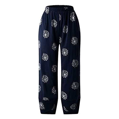 Kraoikk Linen Pants For Women, Cropped Wide Leg Pants Cotton Capris For Women, Boho Outfits For Women Casual Pants Plus Size #TOP2