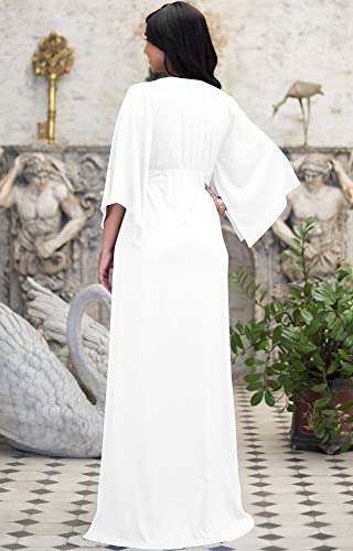 Koh Koh Plus Size Womens Long V-Neck Half Batwing Dolman Sleeve Evening Cocktail Flowy Empire Waist Bridesmaid Formal Kaftan Wedding Guest Gown Gowns Maxi Dress Dresses, Ivory White 2Xl 18-20 #TOP4