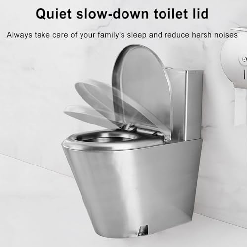 Inodoro comercial de acero inoxidable de doble descarga, taza con asiento de cierre suave y altura cómoda, inodoro alargado de una pieza de alta eficiencia con ahorro de agua y descarga sifónica vigorosa miniatura 5