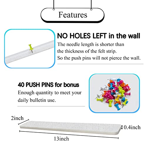 Felt Pin Board Bar Strips Bulletin Board Tiles For Wall With 40 Push Pins Memo Notice Board As Classroom Office Decor, 4 Pack (White) #TOP1