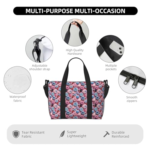 Travel Duffle Bags For Women Men - Cartoon Donut Cake Print Personal Item Weekender Overnight Gym Carry On Airport Tote Bag With Strap For Yoga, Travel, Business Trips3