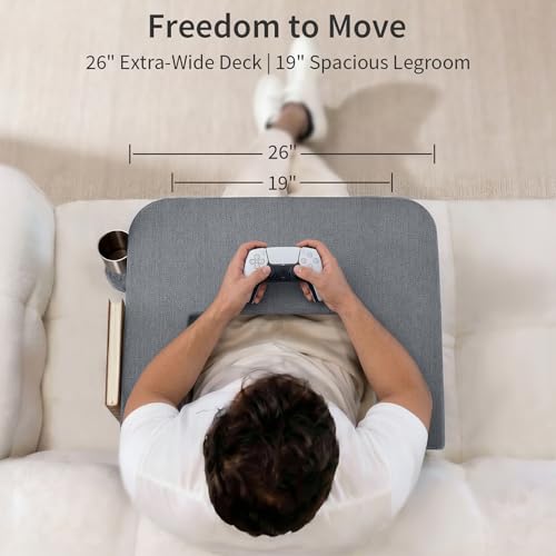 Image of Septsun 26 inch Extra Wide Lap Desk Pillow, Laptop Desk for Couch and Bed | Modern gray large soft foam workstation with ergonomic armrest elbow relief; mouse-ready fabric, cup holder, sofa gaming