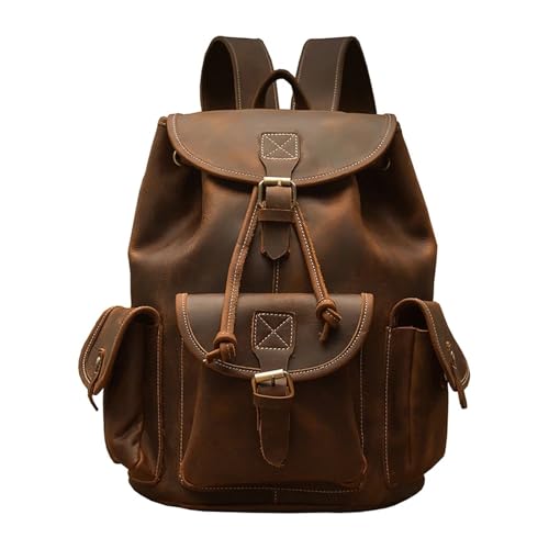 Handmade Vintage Genuine Leather Backpack For Men Shoulder Bag Retro Cowhide Leather Knapsack Casual Travel Backpack For Men