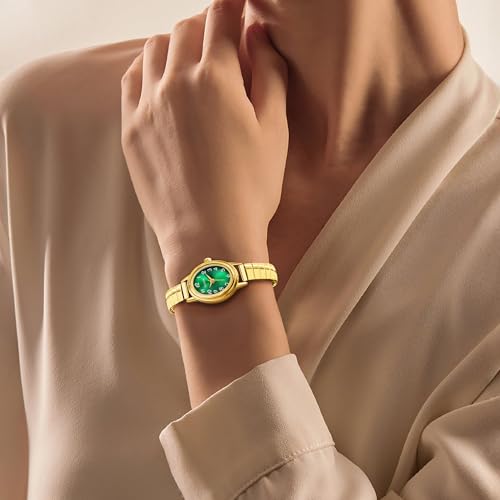 Small Gold Watches for Women, Easy to Read Ladies Analog Watch, 30M Waterproof, Luminous Dial, Stainless Steel Stretch Expansion Strap3