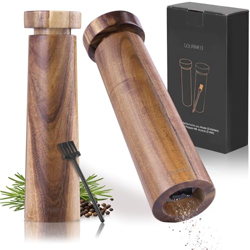 GOURMEO Macina Sale e Pepe - Manica Spezie in Legno di Acacia Ø 5,5 x 20,5 cm - Set di Macinapepe e Macinasale Manuale - Trita Sale e Pepe - Macinino per Pepe e Sale