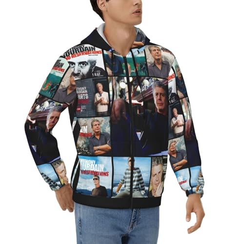 Anthony Music Bourdain Men's Casual Zipper Hoodie Pullover Hooded Long Sleeve Sweatshirt with Big Pockets