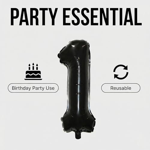 Image of Number 10 Balloon Foil Mylar Balloons for Birthday Party Decoration (Black, 16 Inch)