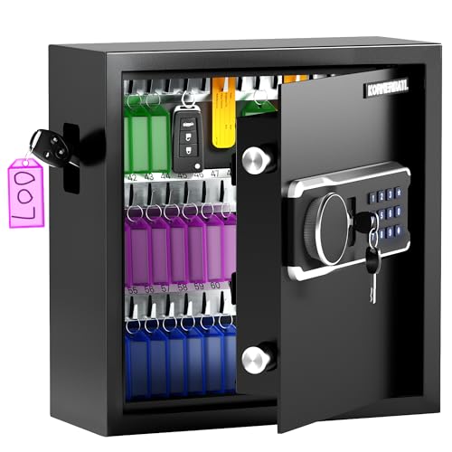 KornerBatl 65 Position Key Lock Box with Code - Heavy Duty Electronic Key Cabinet Wall Mount - Secure Key Safe with Deposit Slot and LED Light for Office, Home and Rental by KornerBatl - Used condition - US$50.99