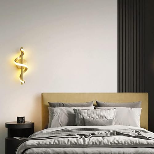 Image of SINOMAN Modern LED Wall Sconce Light Fixture Spiral Design Golden Finish Decorative Acrylic Wall Lamp 3 Step Color Changing, (Warm, Neutral, Cool White) Ideal for Living Room, Bedroom, and Home Decor