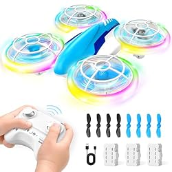 Dron RC para Niños de 6 a 14 Años con Luces LED, V...: Operación Simple – ¡Perfecto para Niños y Principiantes! Con las funciones de despegue/aterrizaje con una tecla, giro de 360° y vuelo circular, todos pueden aprender a volar fácilmente. Experiencia de Vuelo Segura y Estable: El dron vuela de forma mu...