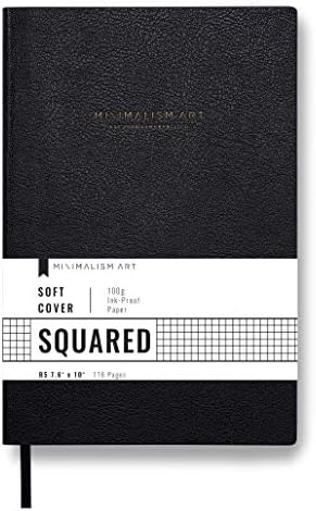 Minimalism Art, Classic Soft Cover Notebook Journal, Large Size, Composition B5 7.6" x 10", 176 Pages, Premium Thick Paper 100gsm, Fine PU Leather, Ribbon Bookmark, San Francisco (Squared, Black)