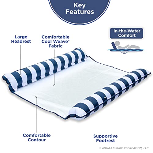 Image of Aqua 2-in-1 Catalina XL Pool Float & Water Hammock - 1-2 Person, Multi-Purpose Inflatable Pool Floats for Adults - Patented Thick, Non-Stick PVC Material - Navy /White Stripe