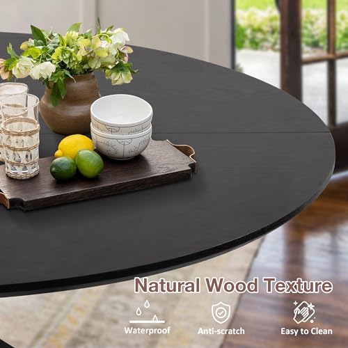 LUCKYERMORE 53\'\' Round Dining Table for 4-6,Black Wood Kitchen Table Mid-Century Modern for Home, Conference,Office, Restaurant, W/Solid Metal Legs Leisure Table, Easy-Assembly