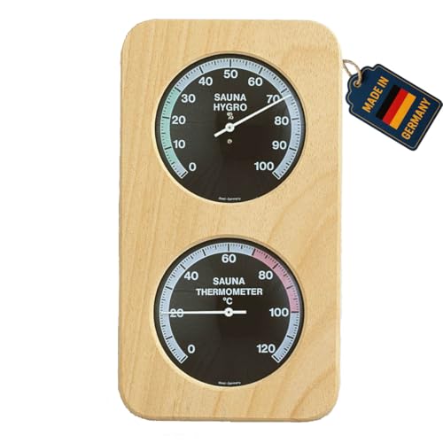 TFA Dostmann Sauna-Thermo-Hygrometer Haar-Synthetik, 40.1004, hitzebeständig, aus Massivholz,L 131 x B 34 x H 240 mm Schwarz, Holz