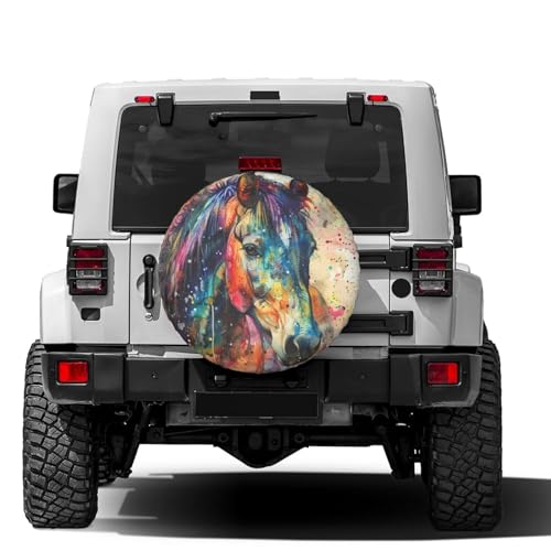 Image of Delerain Colorful Horse Watercolor Spare Tire Cover Wheel Protectors Sun Protector Waterproof for Trailer RV SUV Truck and Many Vehicle(16 Inch for Diameter 29 inch-31 inch)
