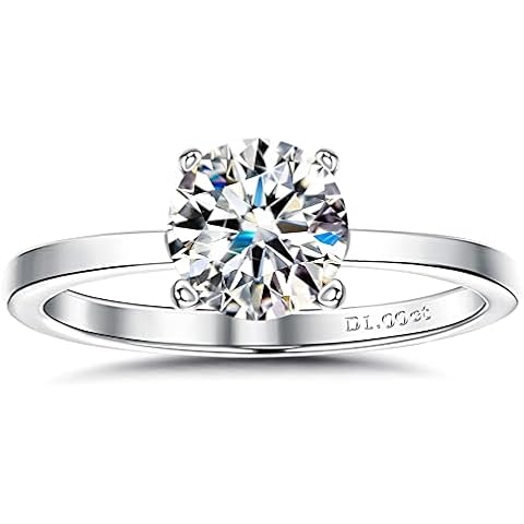 GEMQUEEN Moissanite Engagement Ring for Women 1.00 CT Brilliant Round Cut D Color VVS1 Clarity Half Eternity Rings 925 Sterling Silver Moissanite Promise Rings for Women Cover