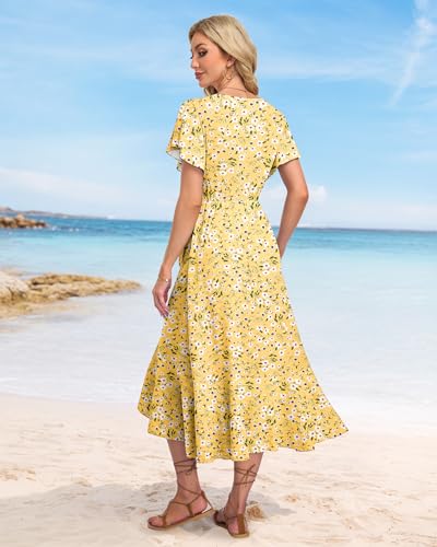 Image of AUSELILY Women Summer Midi Dresses Wrap Short Flutter Sleeve Elegant Dress