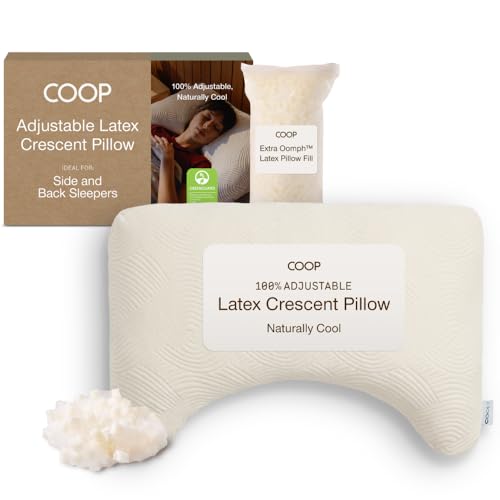 Image of Coop Home Goods Adjustable Latex Crescent Pillow King, Talalay Latex & Microfiber Fill, Ergonomic Shape, Naturally Cooling, Eco-Friendly, Medium Firm for Back and Side Sleepers, GREENGUARD Gold