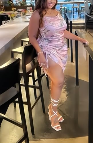Image of Club Dress Sexy Dress for Women Wedding Party Birthday Cocktail Spaghetti Strap Satin Side Ruched Midi Mini Dress