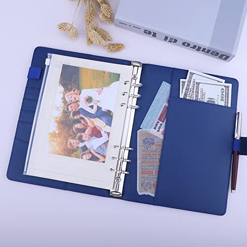 Image of Antner A5 Notebook Photocard Binder with 6 Ring Planner, PU Leather Refillable Budget Binder Loose Leaf Organizer Cover with Magnetic Buckle for Budgeting, Navy Blue