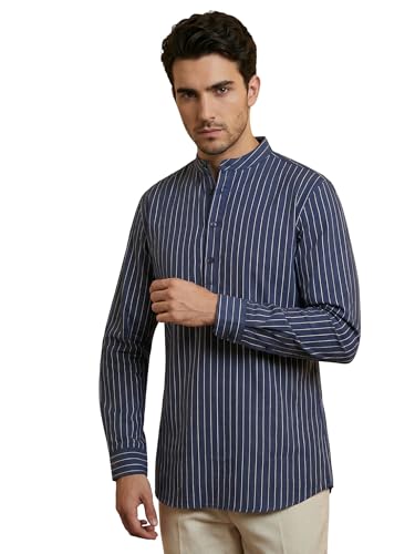 Image of Jompers Men's Cotton Striped Short Kurta (Black, S)