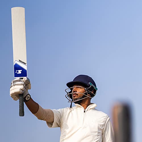 Image of Starter Poplar Willow Cricket Bat with Poplar Handle Wood for Tennis Ball- 13+ Years Kids- Full Size - Blue & White