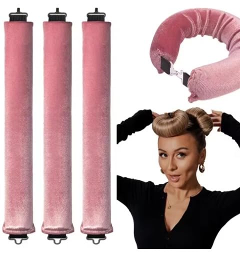 HAIR WALA™ Heatless Velvet Hair Roller Rod, Pink, Foam Styling Tool for Retro Hairstyles, Set of 3 (Pink, Large)-picture-32