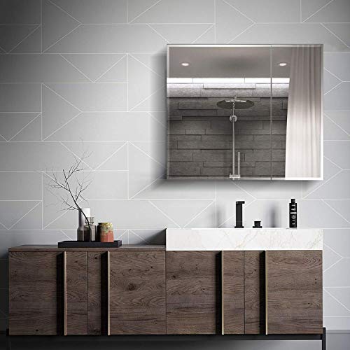 Fundin Bathroom Mirror Medicine Cabinet Aluminum Storage Cabinet 30 X 26 Inch Beveled Edge Frameless Double Sided Mirror Door Recess Or Surface Mount With 5X Magnifying Makeup Mirror #TOP7