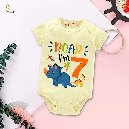 Image of baby wish Monthly Birthday Milestone Romper for Boy's and Boy's Dress Happy Birthday Bodysuit Half Sleeve Rompers for Sevan Months birthday Special Romper Roar Young
