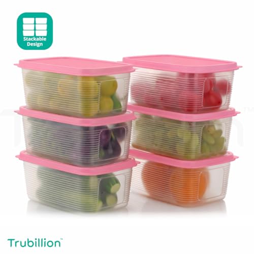 Image of PureChill Set of 6 Fridge Storage Containers 1800ml BPA Free Food Grade Plastic Stackable Transparent Boxes Freezer Safe for Vegetables Fruits Snacks Kitchen Made in India