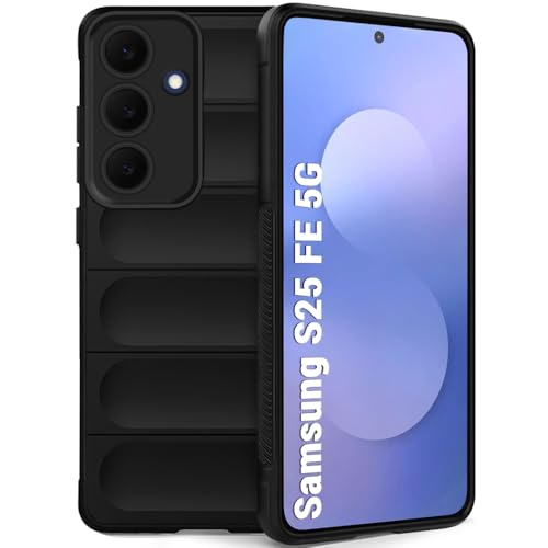 Image of TheGiftKart Liquid Silicon Back Cover Case for Samsung Galaxy S25 FE 5G | Shockproof Military Grade Protection | Micro-Fibre Cloth On Inner Side | Built-in Anti-Slip Grip Back Cover Case (TPU, Black)