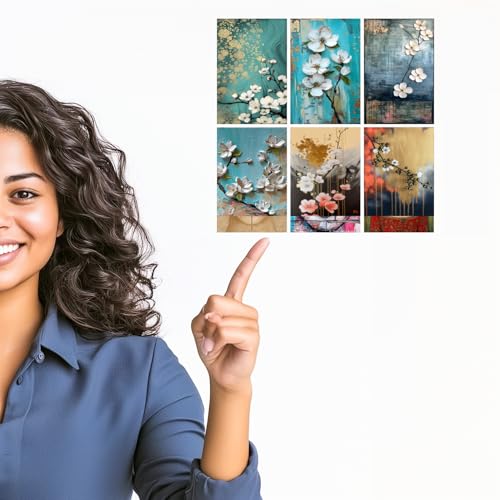 Image of Elegant Teal Gold & White Floral Art Print Set - Set of 2-4x6 Inch - Board (Pack of 6) - Sticker (Pack of 6) Wall Room Decoration art Poster Prints