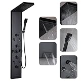 RUITHOE Rainfall Shower Panel with Handheld Matte Black 6 IN 1 Stainless Steel Shower Tower Panel System Massage Body Jets with Waterfall Tub Spout Water Wall Mount