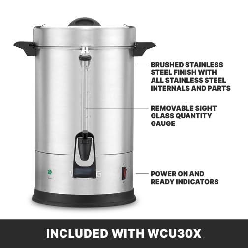 Image of Waring Coffee Urn with 30 Cup Capacity Stainless Steel Electric Percolator | 30 Cup Capacity Stainless Steel Electric Percolator, Dual Heater System for Commercial Kitchens & Catering, NSF Certified