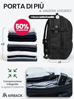 Airback GO Zaino Sottovuoto Viaggio - 16-32L, Zaino con Sottovuoto, Bagaglio a Mano per Cabina, Zaino Viaggio Leggero, Espandibile, Comodo e Resistente All'acqua, Nero