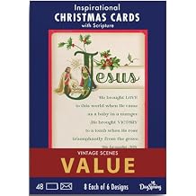 DaySpring - Vintage Christmas Blessings Value Box Inspirational Christmas Cards with Scripture - 8 Each of 6 Designs - 48 Christmas Boxed Cards and Envelopes