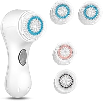 Microtree Electric Facial Cleansing Brush and Brush Head Replacement, Sonic Vibrating Rechargeable Face Scrubber Exfoliator, 2 Speeds for Gentle Clean