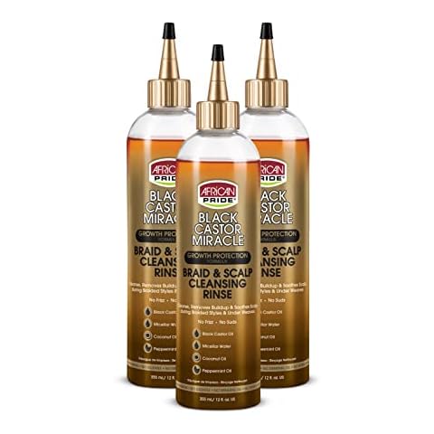African Pride Black Castor Miracle Braid & Scalp Cleansing Rinse - Removes Build Up & Soothes Scalp, No Frizz, Contains Black Castor Oil, Micellar Water, Coconut Oil, Peppermint Oil, 12 oz (3 Pack) Cover