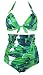 Cocoship Bottle Green Banana Leaf & White Print Halter High Waisted Two Piece Bikini Gorgeously dressed Vintage Bathing Suit XXXL(FBA)