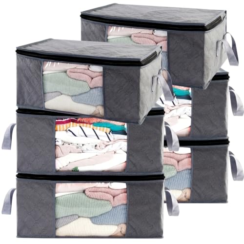 Storage Clothes Bins Closet Bags - 35L Containers Organizer Boxes Clothing Bin Organization for Organizing Blanket Pillow Sheet Sweater, Foldable Bedroom Small Storage Totes With Lids Zipper, 6pc Pack - image 1