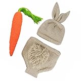 COOLHIYA Conjunto de Disfraz de Conejo Ñiño 0-6 Meses Pantalones Cortos y Gorro de Ganchillo para Fotografía y Celebraciones de Pascua